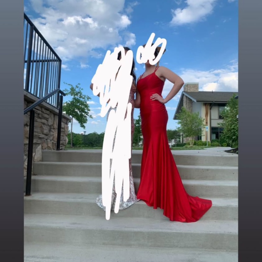 Red satin prom dress